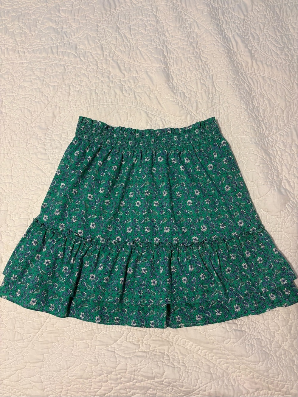 J. Crew Green Floral Smocked Tiered Skirt